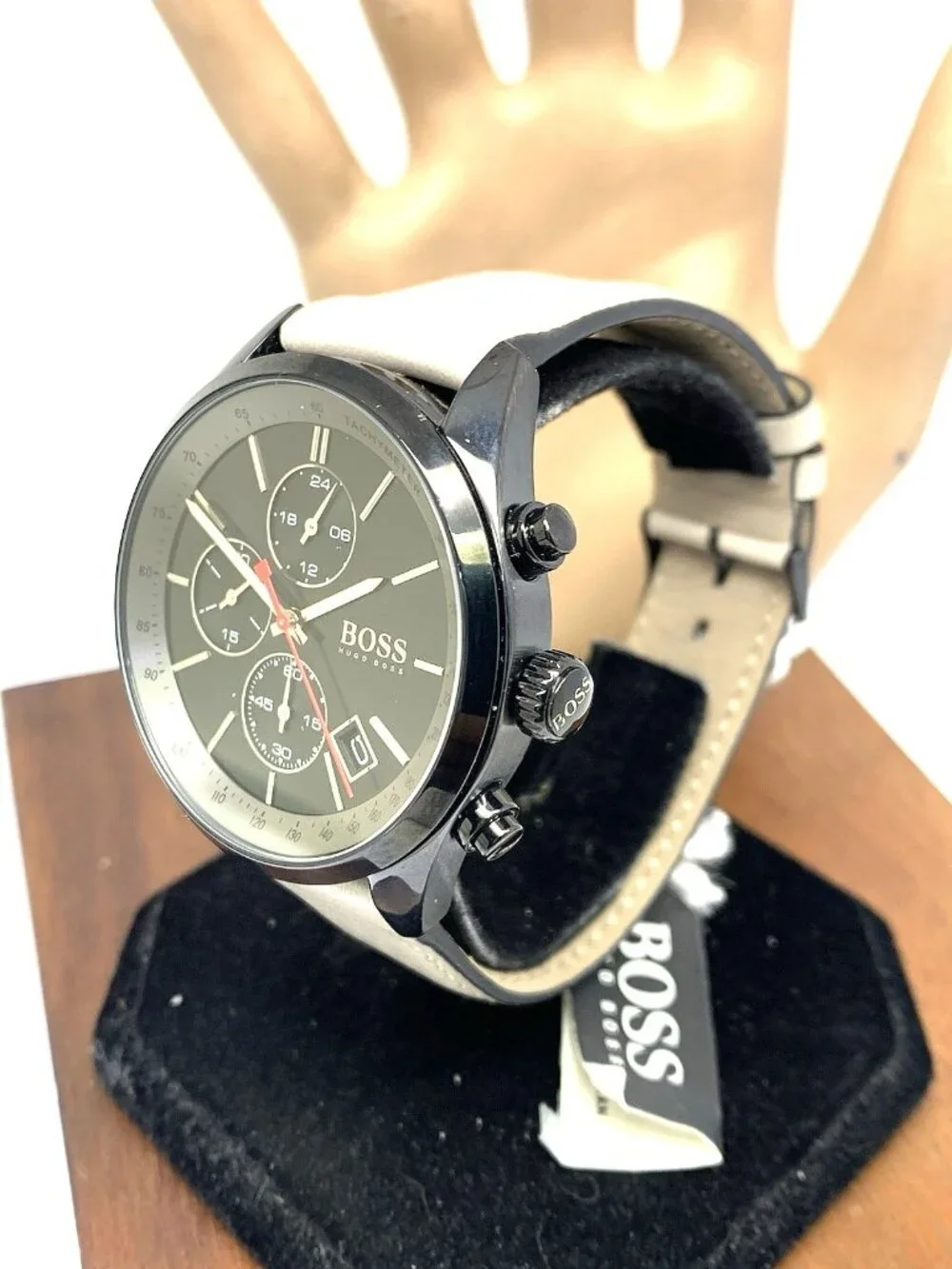 Hugo Boss Men's Watch 1513562 Quartz Chronograph Black Dial Leather Band 44mm